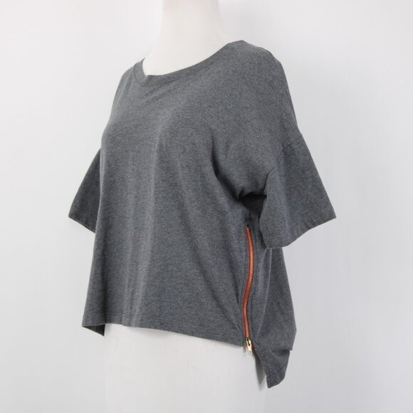 Etienne Marcel Top Sz M Gray Red Zipper Detail Crop Hi Lo 100% Cotton Top - Picture 5 of 14
